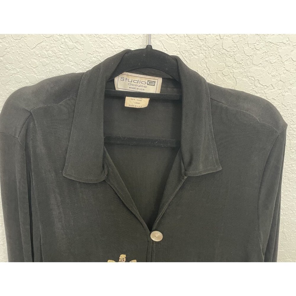 Studio G Womens Floral 3/4 Sleeve Jacket Black Sz Large - Picture 2 of 3